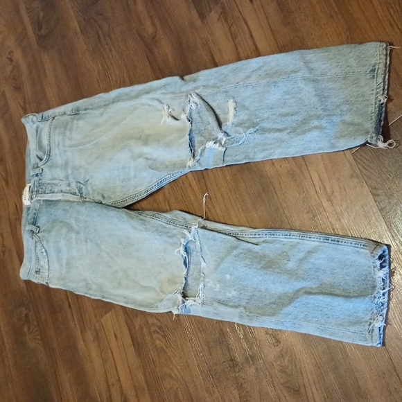 Agolde Denim - AGOLDE Light Wash Blue Denim High Waisted Distressed Straight Leg Jeans A41